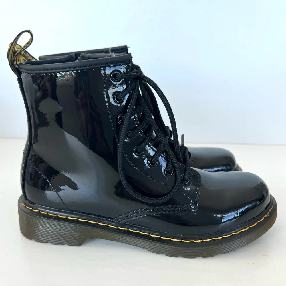 DR. MARTEN Junior 1460 Black Patent Leather Zipper Lace Up Ankle Boots 3 (girls)